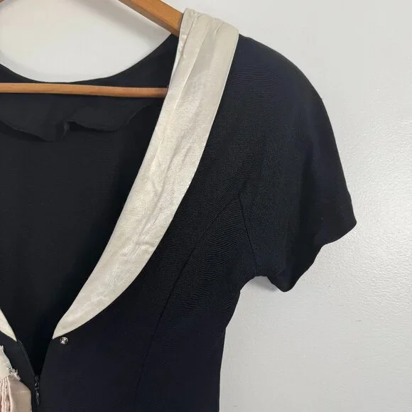 Vintage Black Back Bow Midi Cocktail Dress - Size XS/S - Picture 7 of 11